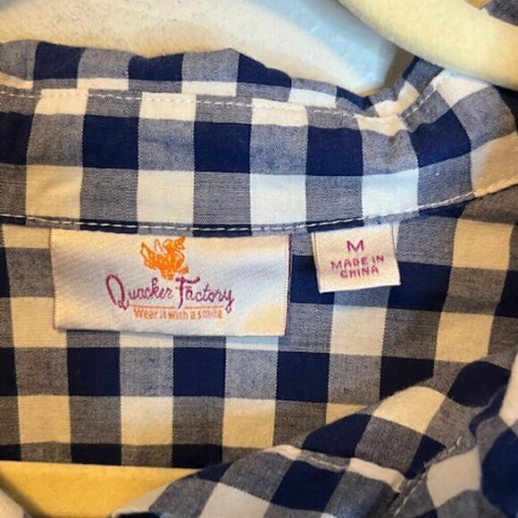 Quacker Factory Blouse Women's Size Medium Gingham Nautical Sailor Blue White‎ - Picture 3 of 4